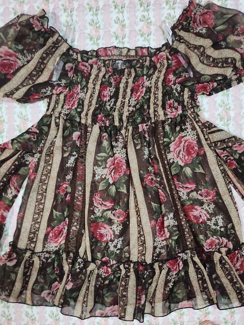 LIZ LISA 🎀 Luxury Brown Floral Babydoll Top